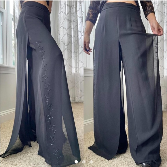 JBS Ltd Vintage Palazzos High Waist Sheer Split/Slit High Rise Waist Wide Flare - Picture 1 of 8